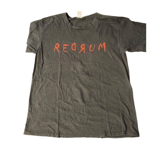 Vintage REDRUM Front Graphic T Shirt Black Red Spellout Port & Co Estate Sz L - Picture 1 of 4